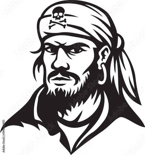 Pirate Portrait with Bandana. Buccaneer Character. 