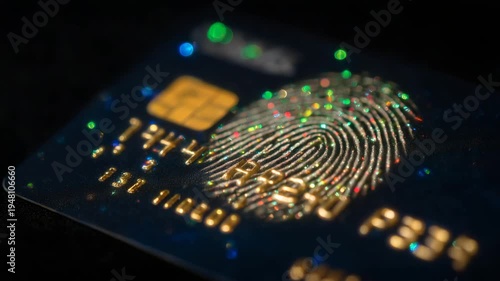 Macro of fingerprint on glossy credit card, identity and fraud prevention theme