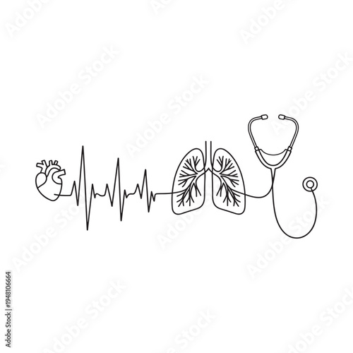 Medical illustration combining heart lungs and an electrocardiogram line
