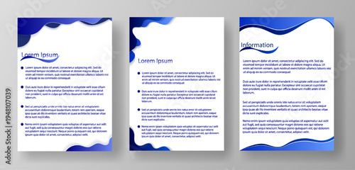 Three A4 letter templates are shown featuring a blank layout designed for text. Each template has a wave design at the top. They can be customized for various document needs