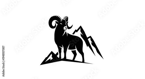 Ram silhouette with mountains emblem