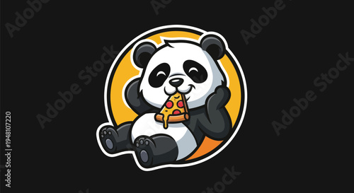 Cartoon panda enjoying pizza slice