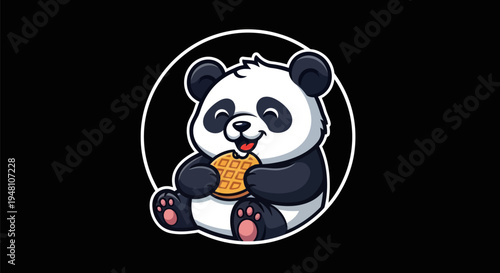 Cartoon panda enjoying waffle dessert