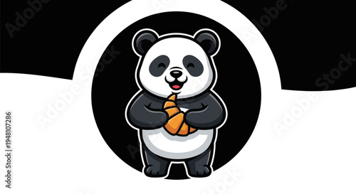 Cartoon panda holding croissant