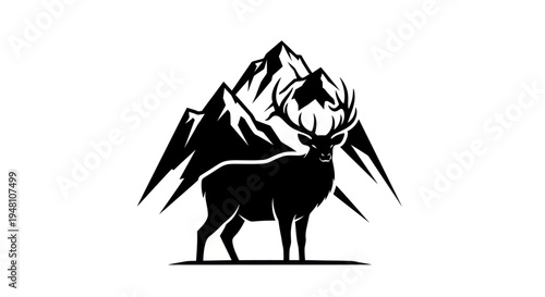 Deer silhouette with mountains