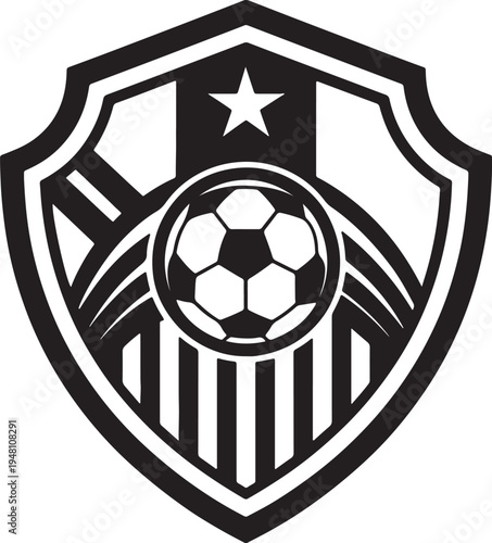 Modern Soccer Crest Logo with Football Ball and Star – Black and White Sports Badge Emblem