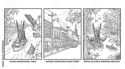 Louisiana Scenes Houma Navigational Canal Downtown and Bayou