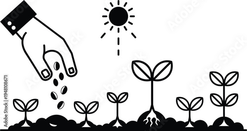 planting seeds in soil with sun