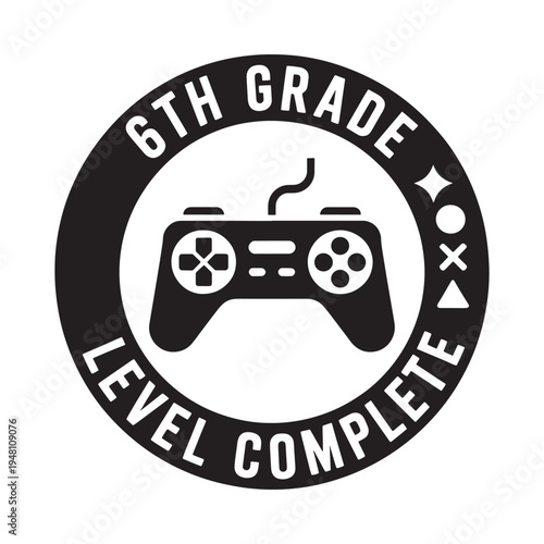 Sixth grade level complete badge featuring a video game controller