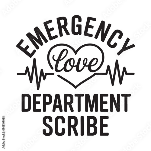 Emergency department scribe graphic with a heart and heartbeat line