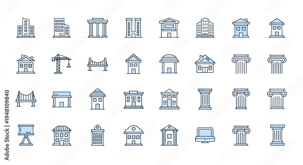 Fototapeta premium Architectural icons set buildings and structures