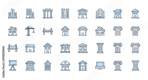 Architectural icons set buildings and structures