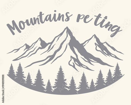 Mountain range with pine trees and snow capped peaks landscape