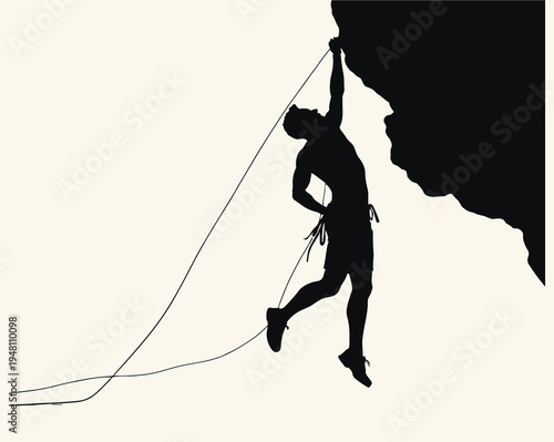 Silhouette of a rock climber ascending a cliff face