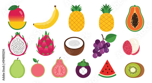 Colorful assortment of fresh tropical fruits