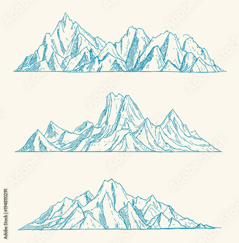 Three mountain ranges in a minimalist illustration style