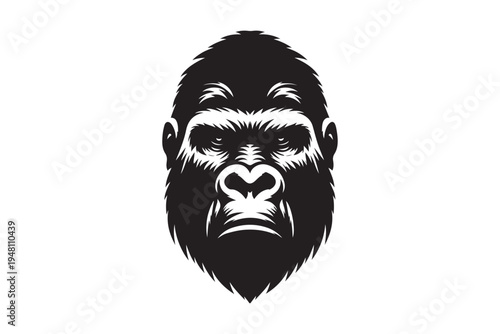 Strong gorilla head silhouette isolated on white. Angry ape face mascot for sports and fitness logo vector.