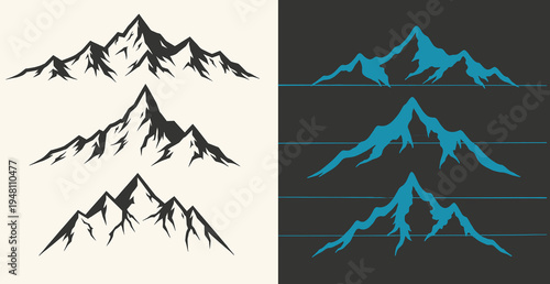 Mountain range silhouettes in black and blue colors