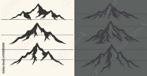 Mountain silhouettes in different shades and tones