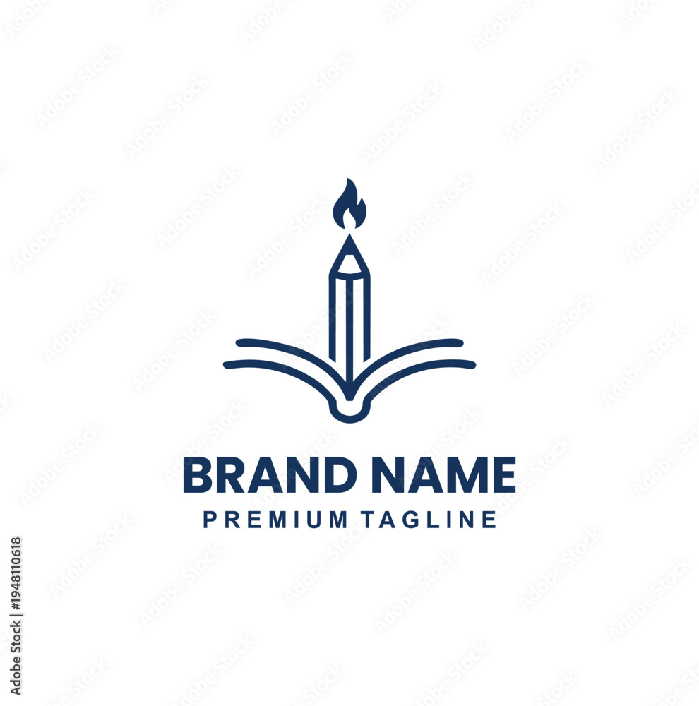 Fototapeta premium Professional modern education logo with a burning pencil and book.
