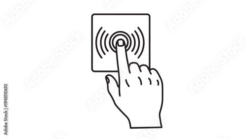 Finger Pressing Touchscreen with Wireless Signal Illustration for Contactless Technology and Digital Interaction