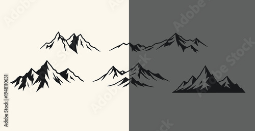 Black mountain range silhouettes on light and dark backgrounds