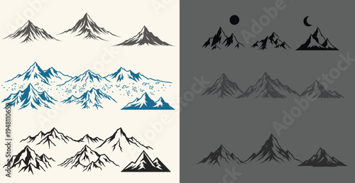 Mountain range illustrations in various styles and colors