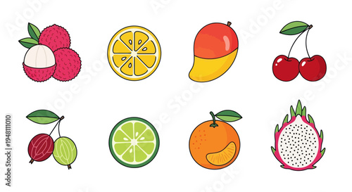 Colorful fruit collection graphic design