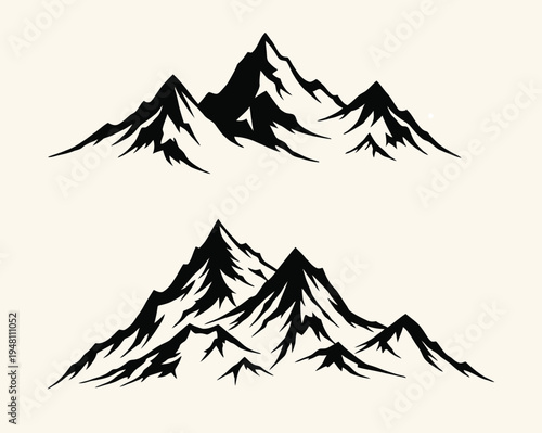 Black silhouette of two mountain ranges on beige background