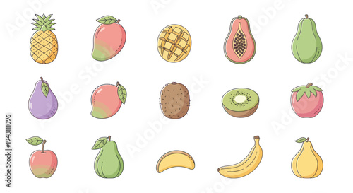 Colorful fruit collection isolated design elements