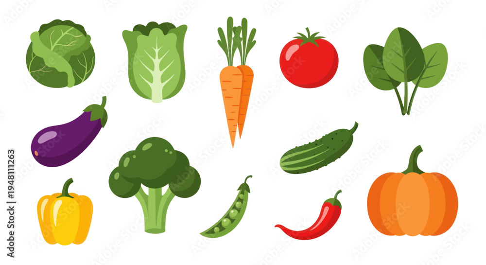 Fototapeta premium Colorful vegetables illustration on white background