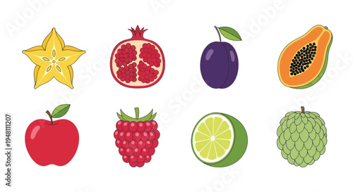 Colorful vector illustrations of various fruits