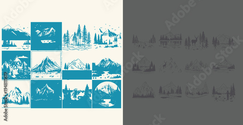 Vintage travel poster collage with scenic landscapes and landmarks