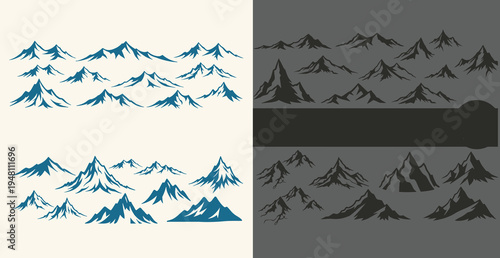 Collection of Hand-Drawn Mountain Illustrations for Nature and Adventure Designs