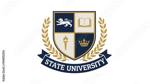 Bild auf Leinwand Academic crest logo for a state university featuring a shield with traditional s
