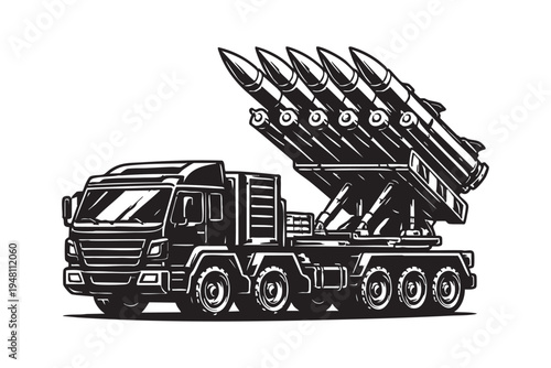 Illustration of a military truck with missile launcher
