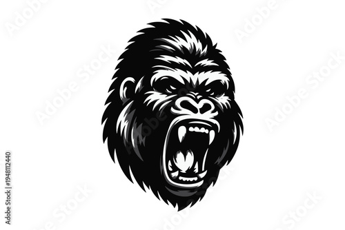 Angry gorilla head mascot silhouette with open mouth. Powerful ape face for esports gaming and sports logo design vector.
