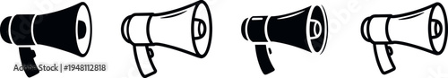 Four different megaphones vector illustration, flat design, communication symbols