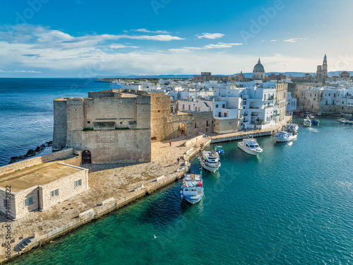 Aerial view of medieval castle and the historic center of Monopoli stunning blend of military fortification and Mediterranean coastal urbanism Puglia