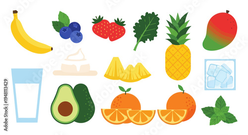 Fresh fruit and ingredients for smoothies