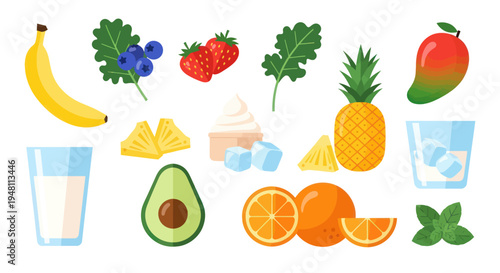 Fresh fruit and vegetable smoothie ingredients