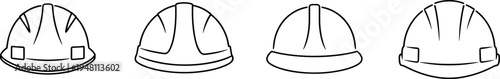 Four different hard hats in a row vector illustration, flat design
