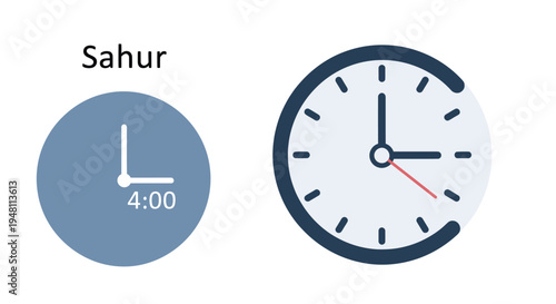 Sahur pre-dawn meal time clocks for Ramadan fasting illustration.