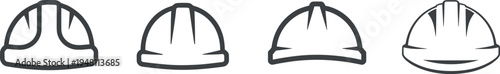 Four different hard hats in a row vector illustration, flat design