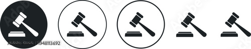Judge gavel icons set vector illustration, flat design, law symbols
