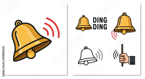 Golden Bell with Sound Waves Illustration.