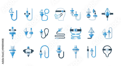Collection of Medical Nasal Cannula and Oxygen Mask Icons.