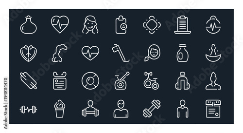 Health and wellness icons on dark background