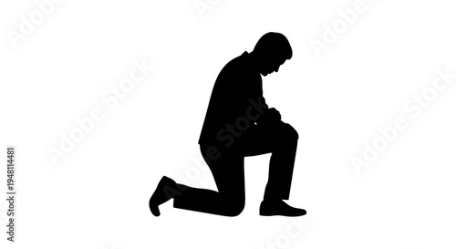 A man kneeling with his head bowed down, depicted as a black silhouette on a white background.