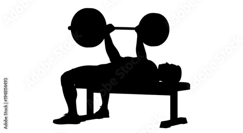 Silhouette of a person performing a bench press exercise with a barbell on a weight bench.